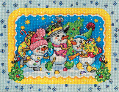 "Cheerful Snowmen" Kit for Embroidery S-1438