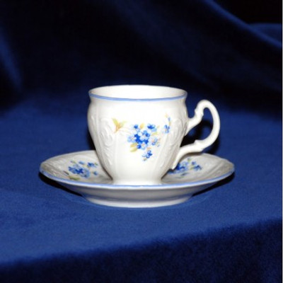 Espresso cup and saucer BERNADOTTE 2.5 oz/ 4.7in, Carlsbad porcelain,  Forget-me-not-flower