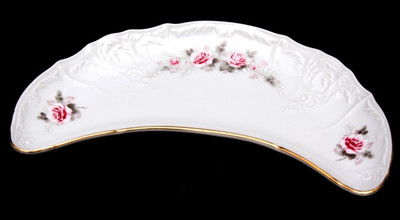 Bone dish 8.6in, Carlsbad porcelain, Grey Rose, Bernadotte