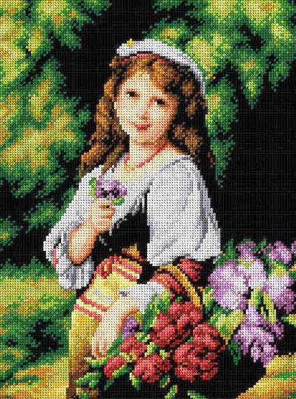 Under the Cherry Three Printed Canvas for Cross Stitch Tapestry Gobelin  Embroidery Orchidea 2963Q