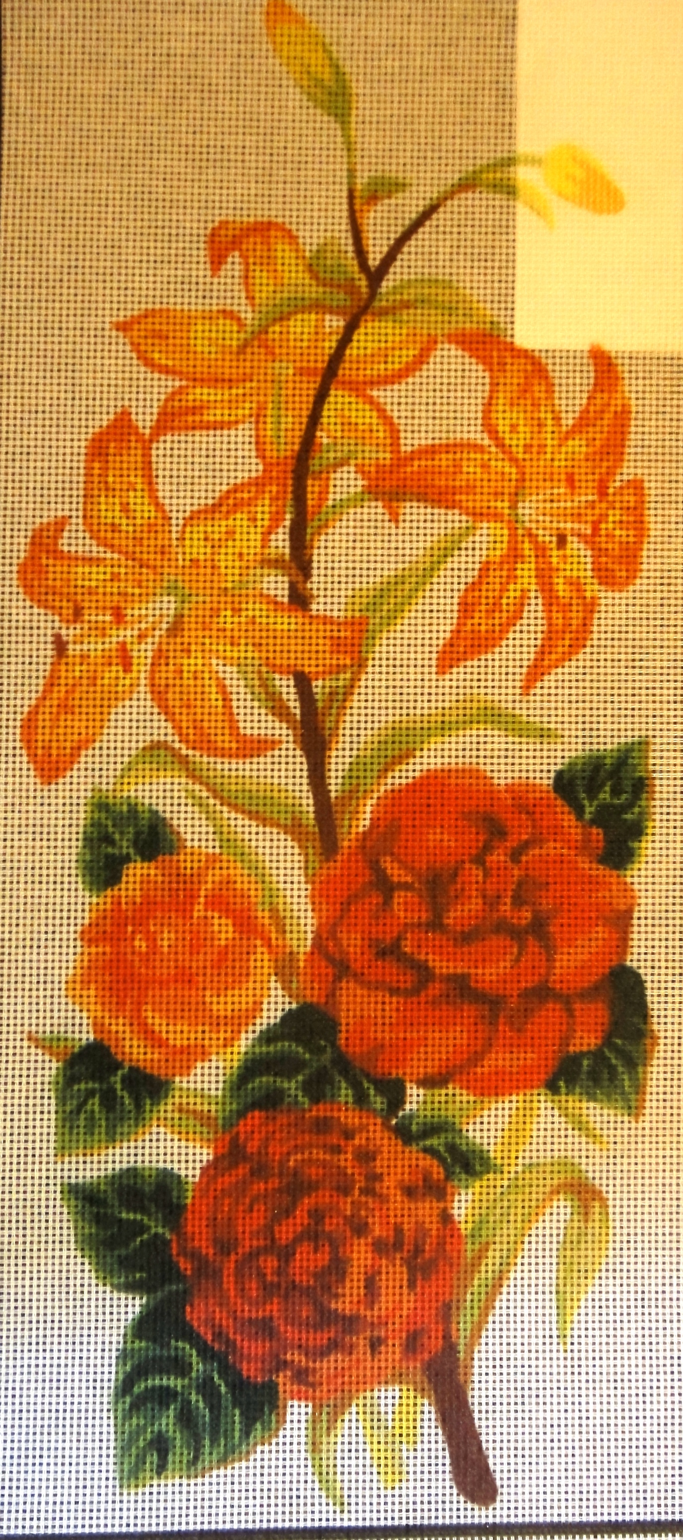 Flowers Printed Needlepoint Tapestry Canvas Collection D'art 8017