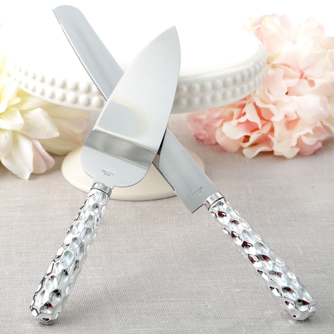 Hammered Silver Cake Knife and Server Set – Happily Ever Etched