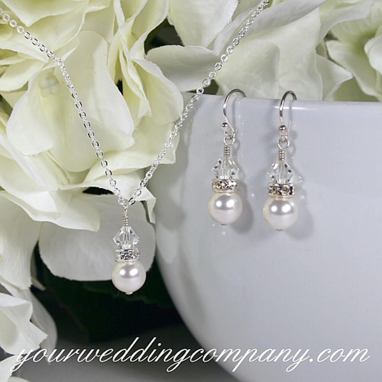 pearl drop necklace and earring set