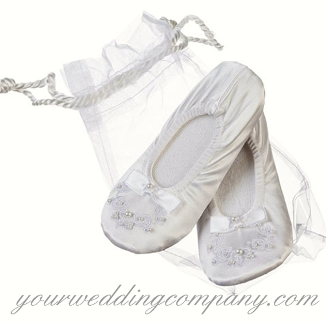 white satin flower girl shoes