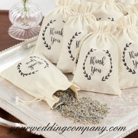 Stamped Linen Wedding Favor Bags - Thank You Lavender Favors - Eco Friendly Wedding Favor Bags