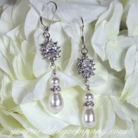 Crystal Sunflower Pearl-Drop Bridal Earrings