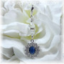 Something Blue Sapphire Crystal Wedding Bouquet Charm on White Roses