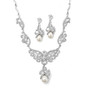Vintage-Style CZ Pave Scroll Bridal Necklace Set with Pearls