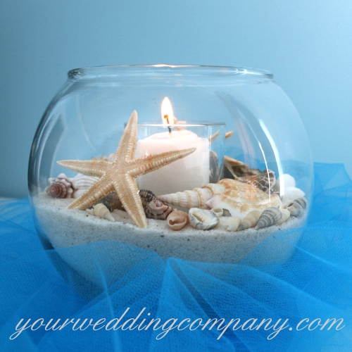 Bowl Filled with Sand Shells and Candle