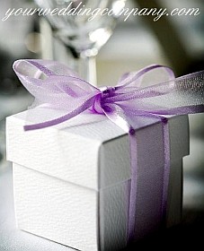 Boxed Wedding Favor Idea - White Box With Lavender Ribbon