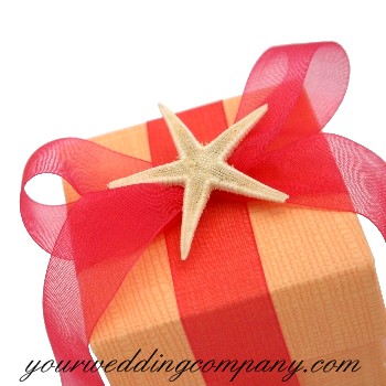 Boxed Wedding Favor Idea - Orange Box With Orange Ribbon & Natural Starfish