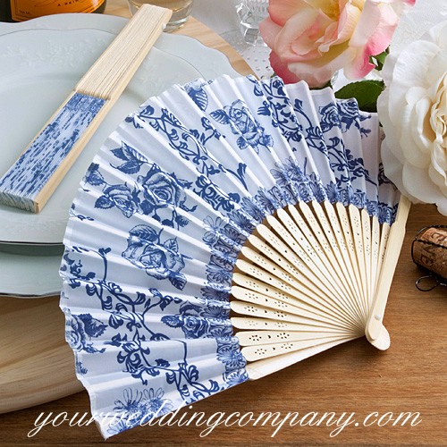 Blue Floral Hand Fan Wedding Favor Idea