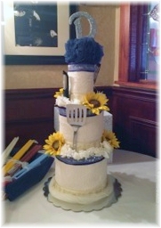 White Navy and Yellow Towel Cake