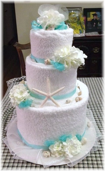 Blue and White Beach Themed Towel Cake