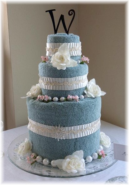 Blue and White Towel Cake