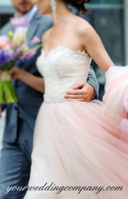 Bride and groom walking together.