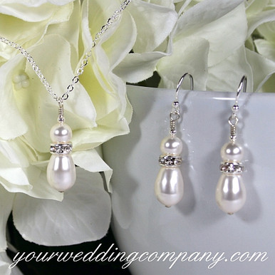 ●VVV● SET Waterdrop Pearl Logo Surgical Necklace Earrings lrg_AC209A-01__35346.