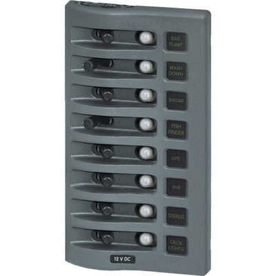Blue Sea 4378 WeatherDeck Water Resistant Circuit Breaker Panel - 8 Position - Grey - P/N 4378