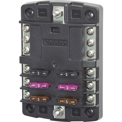 Blue Sea 5030 ST Blade Fuse Block with o Cover - 6 Circuit with Negative Bus - P/N 5030