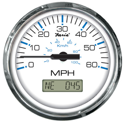 Faria Chesapeake White SS 4" Speedometer with LCD Heading Display- 60MPH (GPS) - P/N 33826