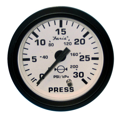 Faria Euro White 2" Water Pressure Gauge (30 PSI) - P/N 12903
