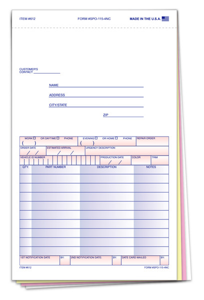 Special Parts Order Form by ASP Products (612) Special Parts Order Form by ASP Products (612)