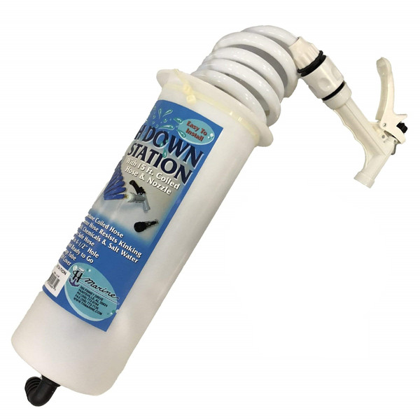 Washdown Station - Sand Shell Deck Plate - White Hose - Pistol Grip Nozzle by TH Marine (WDSW-3-B-DP)