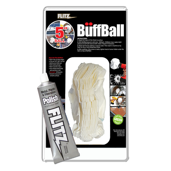 Flitz Buff Ball - Large 5" - White with 1.76oz Tube Flitz Polish - P/N PB 101-50
