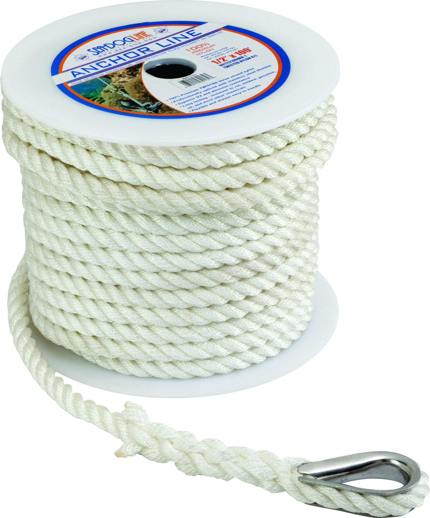 Nyl Anch Line 1/2X100' Wht by Sea Dog Marine (301112100WH-1