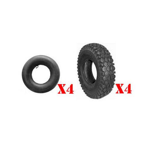 Set of (4) 410 x 350 x 5 Studded Tires & (4) L-Stem Tubes