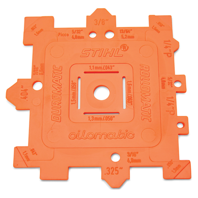Gauge for Identifying of Saw Chain, Guide Bar and Sprocket Type