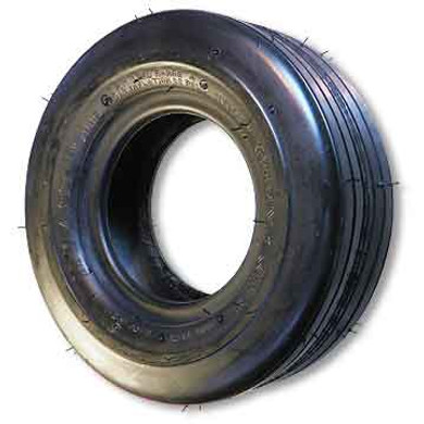 11 X 4.00 x 5 Ribbed Tire, 8 Ply, 3.2" Wide, 10.8" OD, Flat Profile