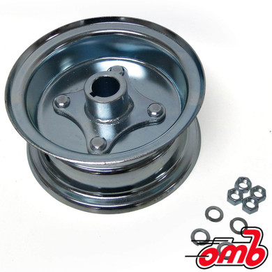 5" Wheel, Steel, Assembly With 1" Live Axle Hub, 2 Piece Rim, 3 3/8" Wide