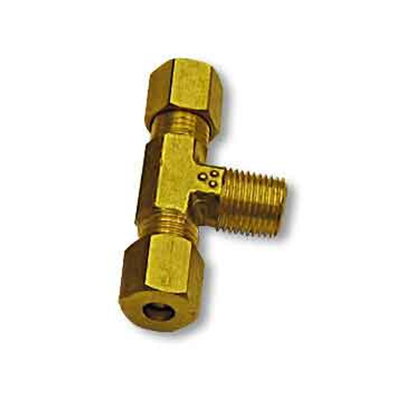 Male Run Tee Brass Fitting, 3/16" Tube to 1/8" N.P.T.