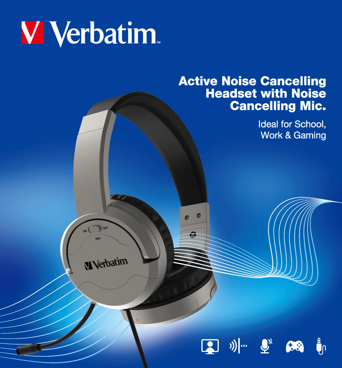Verbatim Active Noise Cancelling Headset With Noise Cancelling Mic