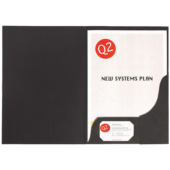 Marbig Professional Presentation Folders A4 Leathergrain Black  Pack 10