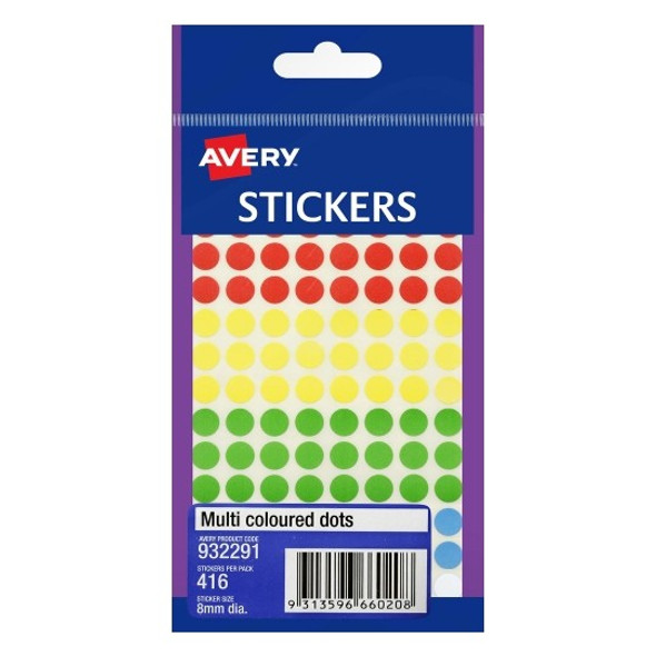 Avery Assorted Dot Stickers 8mm Diameter Round Permanent