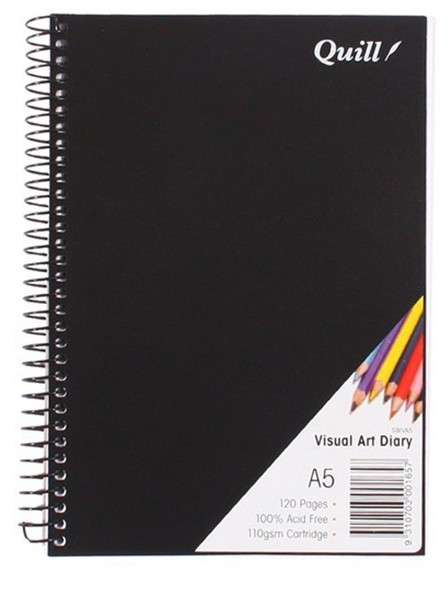 Quality A5 Visual Art Diary 60 leaf Spiral Bound. Quill Arts Diaries