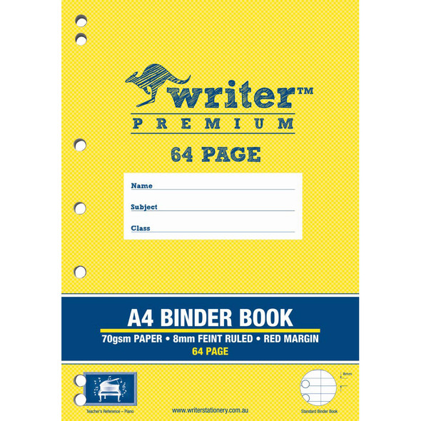 Writer Premium A4 64pg Binder Book 8mm Ruled + Margin