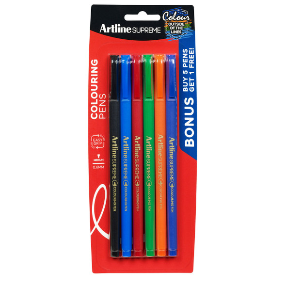 Artline Supreme Fineliner Pen 0.6mm Assorted Pack 6