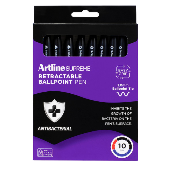 Artline Supreme Retractable Ballpoint Pen R/BPP 1.0mm Black  Pack 10