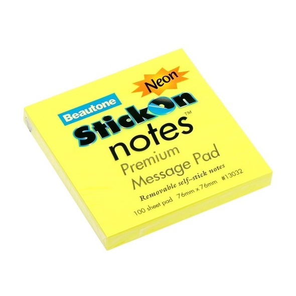 Stick On Notes 76MM X 76MM 12 Pads X 100 Sheets Lemon