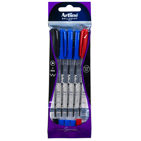 Artline Smoove Ballpoint Pens Assorted Pack 5