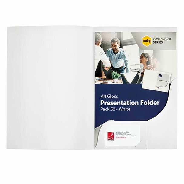 Marbig Professional Presentation Folders A4 Gloss White Pack 20