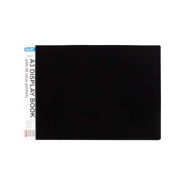 Bantex A3 20 Pocket P/P Oblong Display Book - Black
