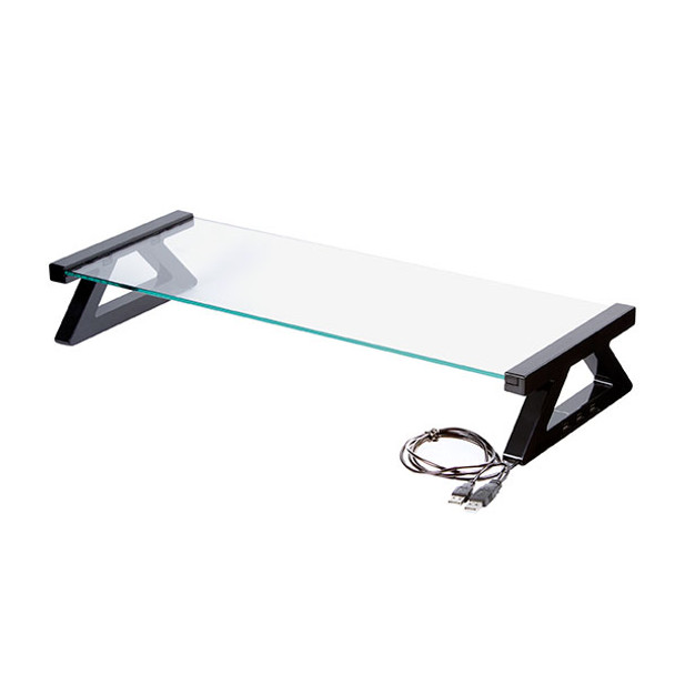 Esselte Monitor Stand Glass With 3 X USB 57cm Black Legs