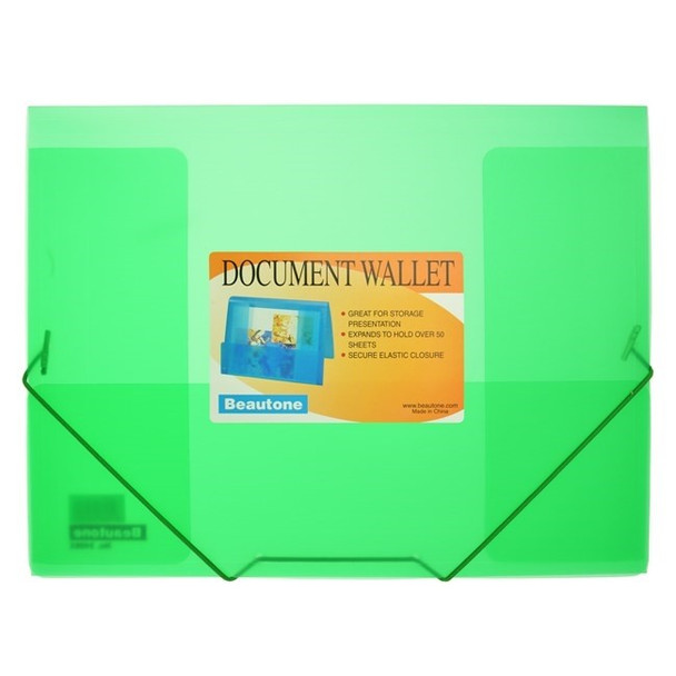 Bantex Cool Frost Transparent Document Wallet PP A4 Elastic Closure Green