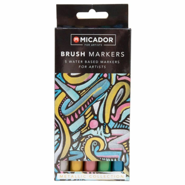 Micador For Artists Brush Markers - Metallic, Pack 5