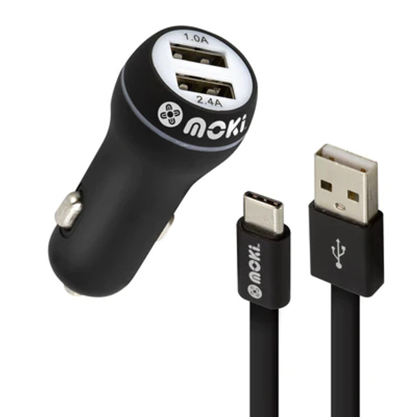 Moki Type-C to USB SynCharge Cable + Car Charger Pack