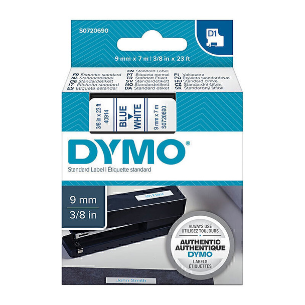 Dymo S0720690 Tape D1 9mm x 7m Blue On White